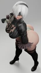 1girls 3d 3d_(artwork) android ass ass_focus big_ass big_butt black_dress blender_(software) boots bubble_butt butt_focus dat_ass eyes_covered fat_ass giant_ass grvty3d hairband heavenly_ass heels high_heels huge_ass huge_breasts juliet_sleeves knee_boots leotard looking_at_viewer nier nier:_automata nier_(series) pawg robot robot_girl robot_humanoid shiny shiny_skin short_hair solo solo_female solo_focus thick_thighs white_hair yorha_2b