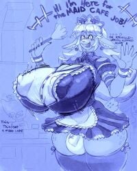 5_fingers ambiguous_anthro ambiguous_gender anthro antlers apron areola_outline big_breasts blue_monochrome blue_text blush blush_lines bouncing_breasts bow_tie bracelet breasts brush bulge burgerpants button_(fastener) cash_register claws clothing deer deltarune detailed_bulge dialogue domestic_cat dress ear_piercing english_text fast_food_restaurant felid feline felis finger_claws fingers ftg_crossgender fti_crossgender futa futanari group gynomorph gynomorph_anthro gynomorph_focus hair happy hat headgear headwear holding_brush holding_object horn huge_breasts inner_ear_fluff intersex intersex_anthro intersex_focus jewelry lagomorph legwear leporid long_hair luck_teeth maid_headdress maid_uniform mammal mcdonald's monochrome motion_lines name_tag new_world_deer nipple_outline noelle_holiday open_mouth open_smile palms panties piercing rabbit reindeer restaurant scut_tail short_tail skindentation smile snao solo_focus suspenders tail teeth text thigh_highs tongue trio tuft undertale_(series) underwear uniform