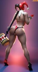 1girls 3d 3d_(artwork) ass back_view batman_(series) big_ass big_butt bikini clussy curvaceous curvy curvy_female curvy_figure dc dc_comics female female_only gloves harley_quinn harley_quinn_(classic) high_heels hourglass_figure large_ass legs light-skinned_female light_skin mallet rear_view slim_waist smitty34 solo thick_thighs thighs thong