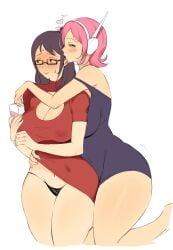 big_ass big_breasts blush female female_only kissing_ear lifting_skirt lushhhh nipples_visible_through_clothing one_piece panties tashigi vinsmoke_reiju voluptuous yuri