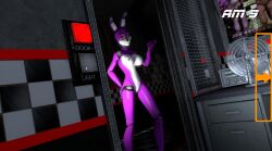 3d 3d_(artwork) bonnie_(fnaf) female five_nights_at_freddy's fuck_nights_at_frederika's inminent_rape inminent_sex purple_skin seductive seductive_smile standing video_game