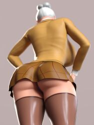 3d ass ass_focus back_view huge_ass prison_school rear_view schoolgirl_uniform shiraki_meiko skirt soren_jones thighhighs thong viewed_from_below white_hair