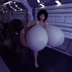 3d 3d_(artwork) alien_(franchise) alternate_version_available big_breasts breasts ellen_ripley enormous_breasts gigantic_breasts huge_breasts hyper hyper_bimbo hyper_breasts jackd22 large_breasts white_panties wide_hips xenomorph