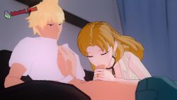 1boy 2girls 3d animated blonde_hair blowjob breasts cheating_wife clothed_male couch couch_sex cuckquean erect_penis exhibitionism fellatio horny_female humanoid_penis infected_heart little_brother living_room longer_than_30_seconds magicalmysticva netorare rwby saphron_cotta-arc sound sun_wukong_(rwby) tagme terra_cotta-arc video voyeur