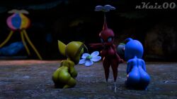 3d angry apologizing ass blue_pikmin breasts female forest futanari kneeling luiske476 night nintendo nkaiz00 pikmin pikmin_(species) red_pikmin scolding submissive yellow_pikmin