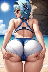 ai_generated ass_focus ass_grab beach brown-tinted_eyewear dolphin_shorts drooling eula_(genshin_impact) genshin_impact huge_ass looking_at_viewer shorts spread_ass sunglasses tight_ass tight_clothing tinted_eyewear tongue_out wet_body