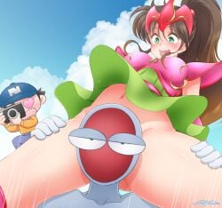 amazona ayumu_(ayumu3659) embarrassed pervert shocked shocked_expression upskirt warudamon warudemon wonder_momo