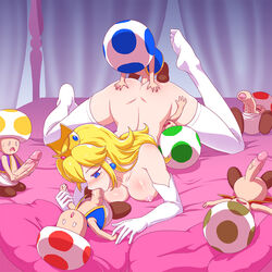 1girls 6+boys 6boys anal anal_sex areolae ass ass_grab bed blonde_hair blue_eyes blush breasts crown double_penetration elbow_gloves fellatio female female_focus gangbang geworin gloves group group_sex huge_cock human indoors large_breasts larger_female long_hair male mario_(series) mounted multiple_boys multiple_penises nintendo nipples nude on_bed oral penetration penis princess_peach puffy_nipples sex size_difference small_but_hung smaller_male straight thighhighs thighs toad_(mario) vaginal_penetration veiny_penis white_gloves white_legwear