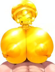 1boy 1girls big_breasts bonnie_(brawl_stars) brawl_stars breasts_bigger_than_head engulfing_paizuri faceless_male gold_(metal) holding_breast huge_breasts missing_tooth nude_male paizuri paizuri_lead_by_female pov senior_garabato