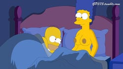 big_breasts blue_hair breasts gp375 homer_simpson marge_simpson milf the_simpsons