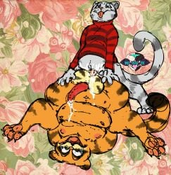 anthro artist_logo bodily_fluids clothing crying cum cum_inside domestic_cat duo felid felidae feline felis floral_background floral_print forced fritz_the_cat fritz_the_cat_(character) garfield_(series) garfield_the_cat genital_fluids hands_behind_back hi_res im_gonna_fucking_cry_if_rule34_doesnt_accept_this logo looking_pleasured looking_scared male male/male mammal pain painful_penetration paramount_pictures pawpads paws,_inc. rape spread_legs spreading sweater tears tongue tongue_out topwear turtleneck yelling yonnixart