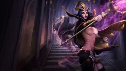 1girls ai_generated big_breasts breasts female female_only human league_of_legends leblanc solo solo_female splash_art standing topless