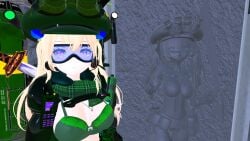 breasts carbonite cleavage goggles medium_breasts original original_character petrification shocked_expression sword vrchat