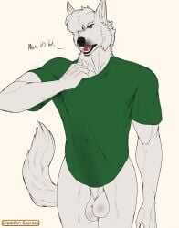 absurd_res annoyed anthro athletic athletic_anthro athletic_male balls bodily_fluids bottomless canid canine canis clothed clothing clothing_pull depictionexpress dialogue english_text exposed_testicle facial_hair genitals goatee green_clothing heat_(temperature) hi_res hot_temperature humanoid_genitalia humanoid_hands humanoid_penis male male_focus male_only mammal mostly_nude mostly_nude_anthro mostly_nude_male muscular muscular_anthro muscular_male nonchalant pantsless pantsless_anthro pantsless_male penis print_clothing print_shirt print_topwear saggy_balls shirt shirt_only shirt_pull simple_background solo solo_focus sweat sweaty_clothing sweaty_shirt sweaty_topwear talking_to_viewer text top_k_(depiction_express) topwear topwear_only topwear_pull walking walking_towards_viewer wolf