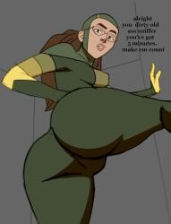 1girls ass big_ass brown_hair female glasses image_comics invincible ponytail presenting_hindquarters shrinking_rae solo whargleblargle