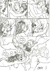 1boy 4girls android_18 black_and_white blowjob breasts bulma_briefs chichi dragon_ball_z flaccid_penis getting_erect kissing look-alike nude_female nude_male ocean race_of_hera son_gohan son_gohan_(young) thewritefiction underwater zangya