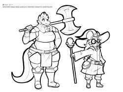 2girls animal_ears animal_humanoid axe battle big_breasts breasts digitalpelican female furry humanoid mouse reptile reptile_humanoid sasha_(digitalpelican) staff thick_thighs tina_(digitalpelican) wide_hips witch_hat