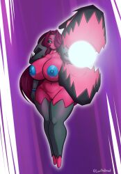 2024 aiming aiming_at_viewer anthro anthro_only anthrofied areola artist_name belly big_breasts black_sclera blast blaster blue_areola blue_nipples blue_pussy breasts digital_media_(artwork) eyebrows eyelashes eyeshadow facial_markings female generation_8_pokemon genitals hair head_markings huge_breasts latiar legendary_pokemon lips lipstick long_hair looking_at_viewer makeup markings navel nintendo nipples pink_body pokemon pokemon_(species) pupils pussy regidrago regina_(directorscar) solo thick_thighs white_pupils wide_hips