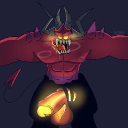 1boy 2024 artist_name demon demon_boy demon_tail drooling foreskin hi_res kais_studios male male_only moloch moloch_(spooky_month) monster muscular muscular_male red_skin semi-erect spooky_month tongue_out toony