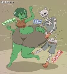 1girls ass_attack ass_expansion borrowed_character female green_body hip_check nyuru original plasticextreme skeleton slime_girl tagme wide_hips