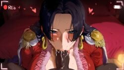 ai_generated big_breasts black_penis blush boa_hancock cum_in_mouth dark-skinned_male female gintoai hearts_around_head high_resolution interracial lustful_gaze male one_piece oral oral_sex pov pov_eye_contact recording