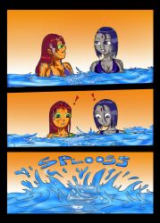 10s 2010 2010s 2girls archangemon bikini cartoon_network comic dc dc_comics female female_focus female_only goth goth_girl multiple_girls part_2 raven_(dc) starfire teen_titans toonami water