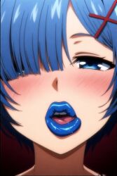 ai_generated blue_lips blue_lipstick lips lipstick mouth mouth_fetish re:zero_kara_hajimeru_isekai_seikatsu rem_(re:zero)