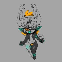 1girls blue_markings blue_nails blue_tongue bushy_pubes female female_only glowing_markings grey_body helmet imp imp_midna long_ears looking_at_viewer midna oerba_yun_fang orange_eyes orange_hair planet_nin solo twilight_princess