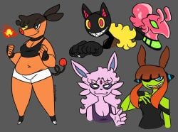 anthro anthro_only big_breasts breasts cleavage espeon female furry nerdyreindeer pokémon_(species) pokemon tagme tepig thick_thighs wide_hips