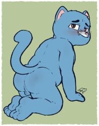 anthro anus ass balls blush cartoon_network domestic_cat feet felid feline felis genitals gumball_watterson hi_res kneeling looking_back male male_focus male_only mammal poorsal presenting presenting_hindquarters slightly_chubby solo the_amazing_world_of_gumball