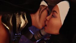 2girls 3d animated black_hair chest dark_hair eye_contact female female_only fingering fishnets french_kiss incest kiss_on_lips kissing kitana kiteena licking masturbating_other messy_hair mileena mortal_kombat mortal_kombat_1_(2023) netherrealm_studios no_sound nun nun_outfit older_sister_and_younger_sister older_sister_younger_sister panties princess shorter_than_10_seconds shulyque sister_and_sister sisters sitting tagme thick_thighs thighs tongue tongue_kiss touching_face touching_pussy twincest twins video yuri