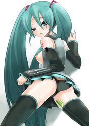 breasts cum hatsune_miku leek long_hair necktie open_clothes open_shirt panties shirt skirt suemitsu_dicca thighhighs tie tied_hair twintails underwear uniform vocaloid