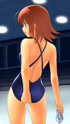 ahoge ass blush cum high_resolution kimi_ga_nozomu_eien one-piece_swimsuit red_hair short_hair suzumiya_akane sweat swimsuit wet