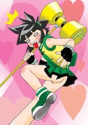 ass black_hair buttercup_(powerpuff_girls) female female_only hammer human kaoru_matsubara melee_weapon powerpuff_girls_z pussy skirt solo uncensored war_hammer weapon