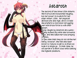 astaroth_(mon-musu_quest!) astaroth_(mon-musu_quest:_paradox) blush breasts character_profile cleavage curvy demon_girl demon_horns demon_tail demon_wings female gloves glowing_eyes horns long_hair looking_at_viewer mon-musu_quest! monster_girl monster_girl_quest monster_girl_quest_paradox naughty_face no_bra no_pants official_art pointy_ears pubic_tattoo red_eyes red_hair shiki_(psychedelic_g2) smile solo succubus succubus_horns succubus_tail succubus_wings tattoo thighhighs translated white_panties