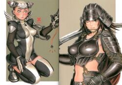 2girls armor clothing female female_only multiple_girls revealing_clothes tagme tight_clothing tsukasa_jun unconvincing_armor