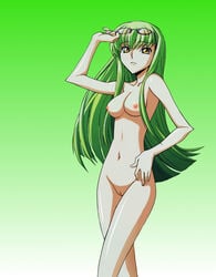 breasts c.c. code_geass female green_hair high_resolution nipples nude photoshop pussy solo uncensored yellow_eyes