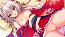 breasts censored daizenji_suzuka game_cg kimono nipples no_bra nopan open_clothes open_shirt pussy pussy_juice reminiscence shirt tigre tomose_shunsaku