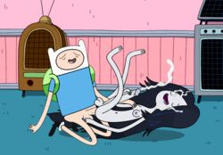 adventure_time anal anal_penetration anal_sex backpack bag ball_grab blonde_hair breast_grab cum cum_on_face cum_while_penetrated cumming cumming_from_anal_sex edit female finn_the_human full_circle futanari grabbing_breasts human male male_on_futa marceline pale_skin