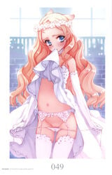 blush dress garter_belt ingrid_(seiken_no_faeries) oyari_ashito panties panty_pull seiken_no_faeries skirt_lift stockings string_panties thighhighs undressing