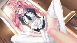 campus censored clothing feet footjob game_cg glasses haru_uso_-passing_memories- himeno_satsuki jpeg_artifacts maid megane panties penis riichu stockings thighhighs