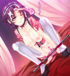 bondage breasts censored cum dress flats nakajou nipples no_bra nopan open_clothes open_shirt pussy shirt thighhighs touhou vibrator yoshika_miyako