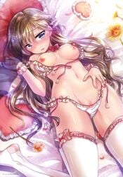 bra breasts mikami_mika nipples panties panty_pull pussy string_panties thighhighs