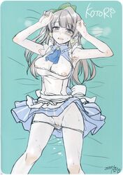 alpha alpha_to_yukaina_nakamatachi bad_id breasts dress love_live! love_live!_school_idol_project minami_kotori nipple_slip no_bra open_clothes open_shirt panties panty_pull pussy shirt sketch