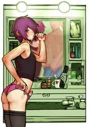 2boys 2n5 arched_back ass blush brushing_teeth crossdressing ear_piercing earrings erection femboy girly hair male male_only mikel-kun mirror multiple_boys original penis purple_hair short_hair solo_focus tagme toothbrush trap uncensored