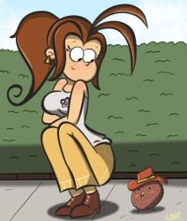 adult aged_up ass autart big_breasts brown_hair cartoon fanart luan_loud marriage_ring married_woman nickelodeon the_loud_house yellow_clothes yellow_clothing