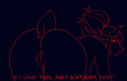 anthro ass bent_over bovid breasts caprine ears_back english_text female goat goat_lucifer_(helltaker) hanging_breasts helltaker hi_res line_art looking_at_viewer looking_back looking_back_at_viewer mammal noxu pivoted_ears presenting presenting_hindquarters smile smiling_at_viewer solo text