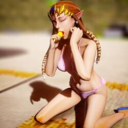 1girls 3d barefoot beach big_breasts bikini braid breasts brown_hair busty cleavage closed_eyes eating elf feet female female_only hi_res kneeling large_breasts legs long_hair navel nintendo pink_bikini pointy_ears popsicle princess_zelda sexually_suggestive solo the_legend_of_zelda the_legend_of_zelda:_twilight_princess thighs toned virtualblueam2