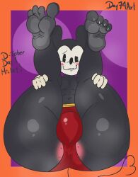 anthro anus black_body blush bulge clothing day74art disney feet feet_up femboy heart_tail hi_res holding_both_legs male mammal mickey_mouse mouse murid murine musk musk_clouds pink_anus public_domain rodent simple_background solo tail underwear