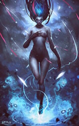 blue_eyes blue_hair breasts claws dota_2 female female hooves looking_at_viewer navel nipples nude solo thigh_gap vengeful_spirit